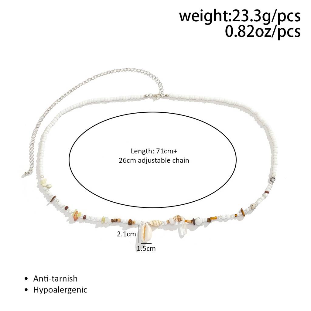 Boho Style White Shell With Beads And Sea Stones Beaded Waist Chain : AMU0125WC479
