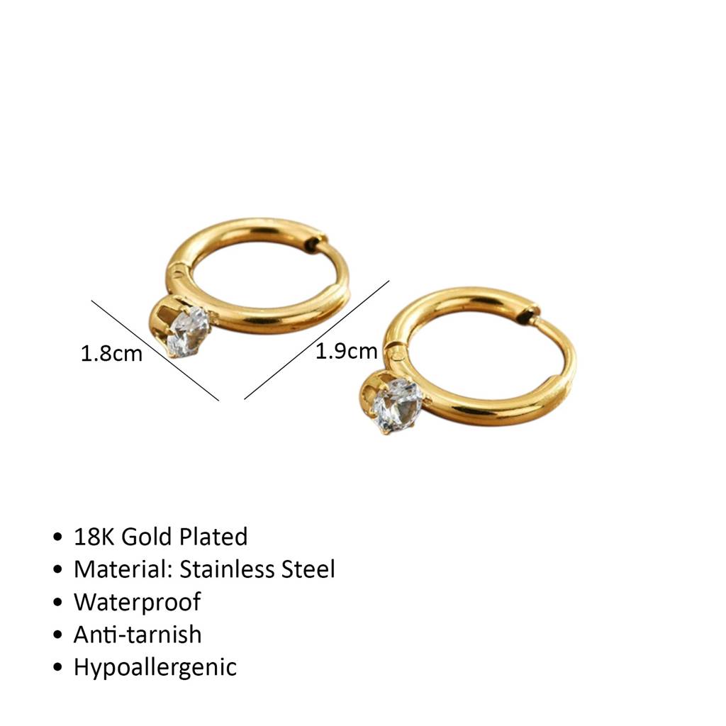 18K Gold Plated Waterproof Anti-Tarnish Zircon Drop Huggie  Hoop Earrings : AFC0125E096