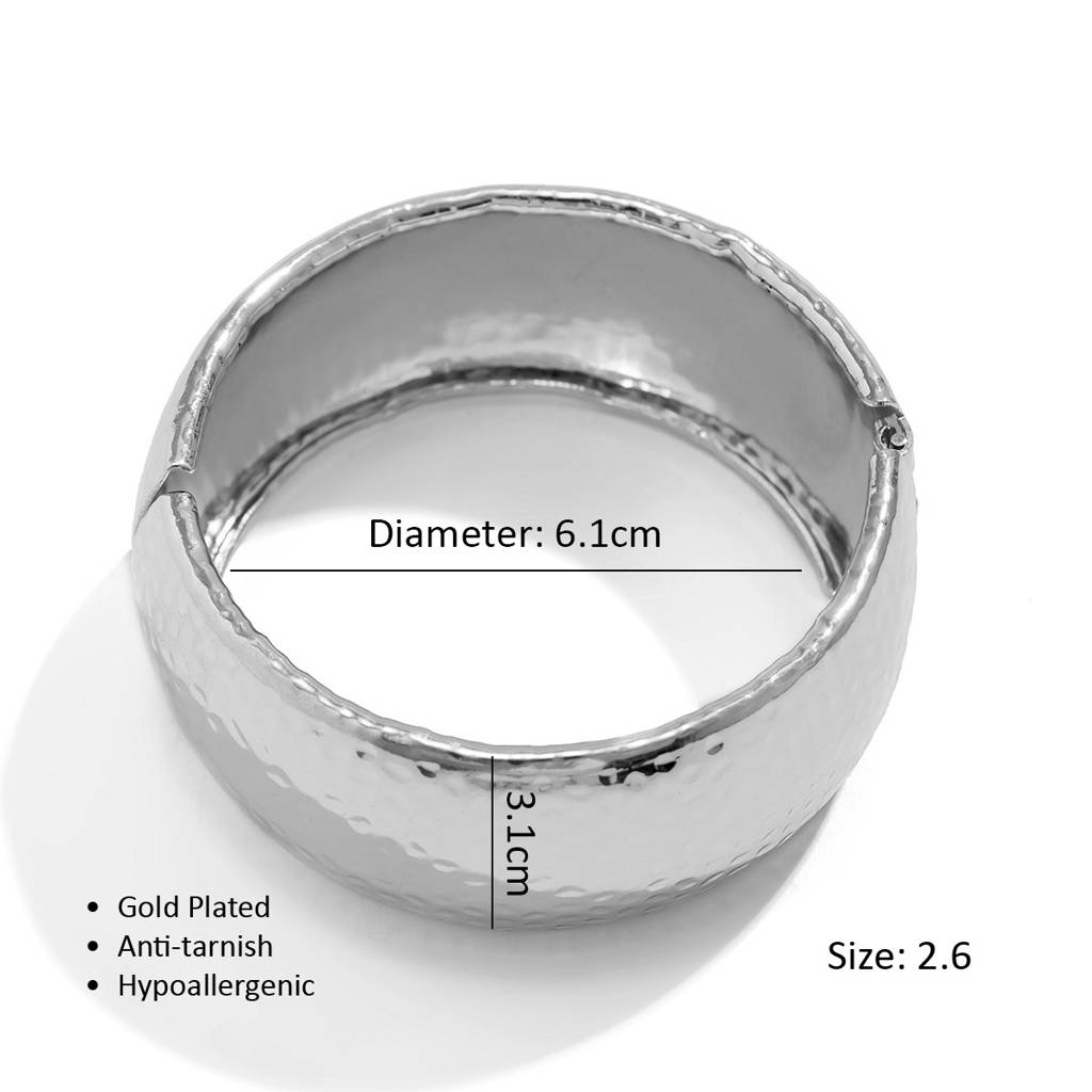 Shiny Gold/Silver Plated Anti-Tarnish Bold Hammered Chunky Open Bangle Bracelet : ADN0525B367S