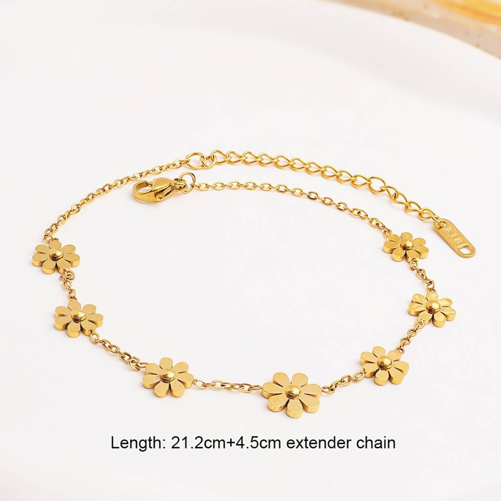 18K Gold Plated Waterproof Anti-Tarnish Floral Charm Anklet : ASJ0125AN075G