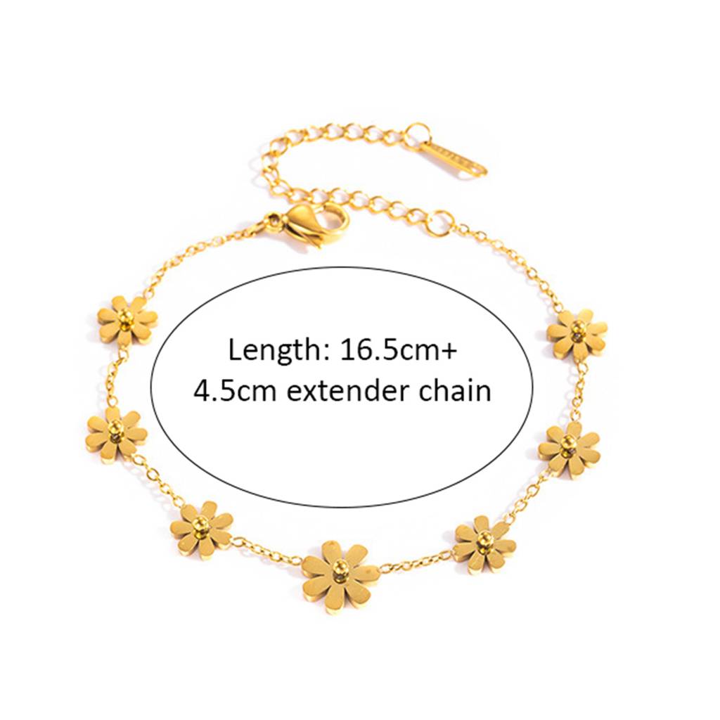 18K Gold Plated Waterproof Anti-Tarnish Floral Charm Bracelet : ASJ0125B075G