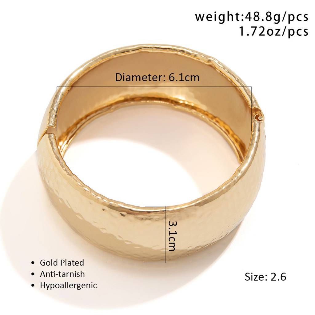 Shiny Gold/Silver Plated Anti-Tarnish Bold Hammered Chunky Open Bangle Bracelet : ADN0525B367G