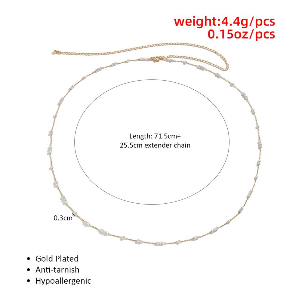 Gold Plated Anti-Tarnish Pearl Adjustable Waist Chain For Beachwear And Parties : ADN0525WC913GWH