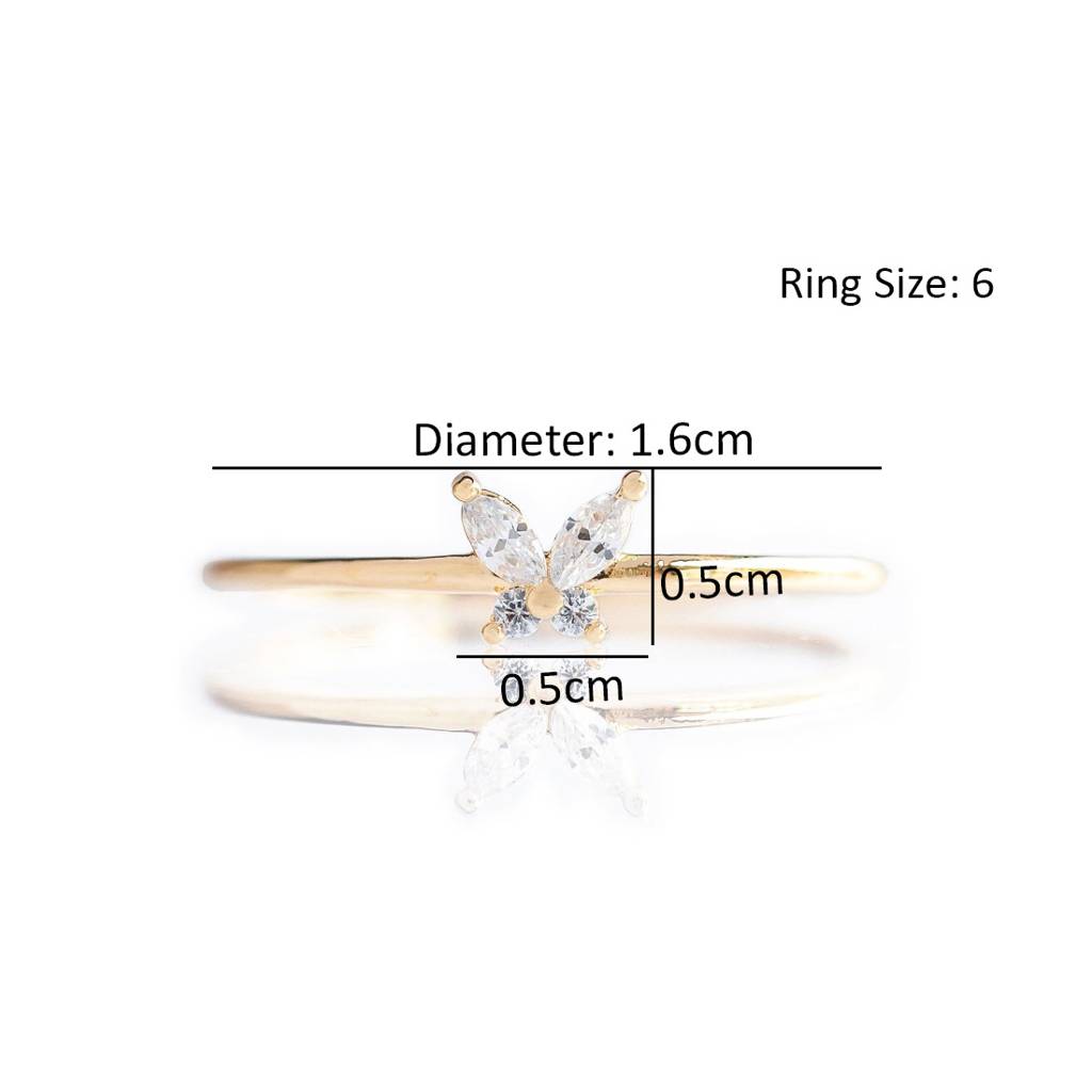 18K Gold Plated Waterproof, Anti-Tarnish Zircon Butterfly Midi Ring, Size:7 : AWU0125R142WH_6