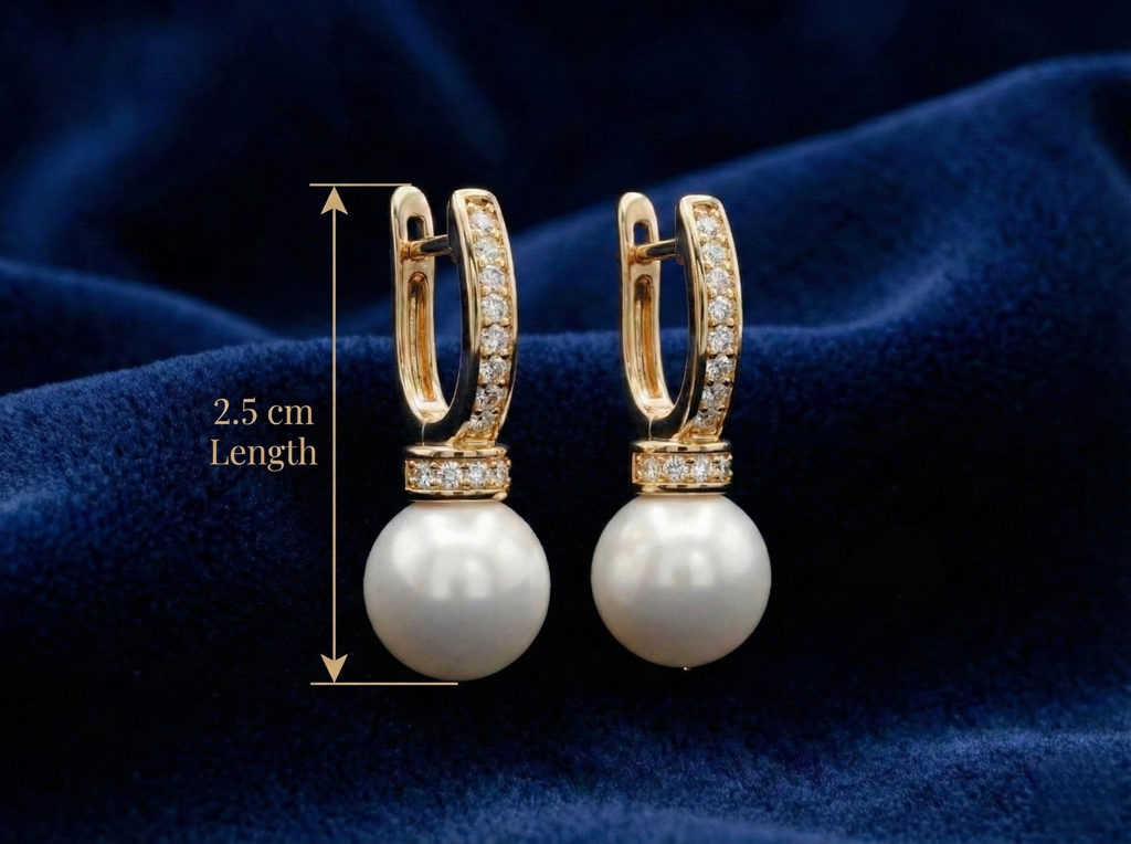 Gold Tone Pearl Drop Earrings With Shimmering White Stone Accents Elegant Leverback Dangle Earrings For Women : IC-LPEARL