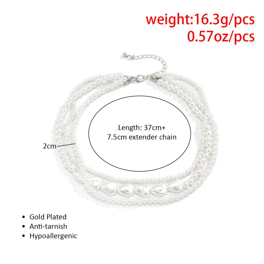 Triple-Layered Pearl Statement Necklace|Adjustable Baroque White Pearl Choker : ADN0525N714