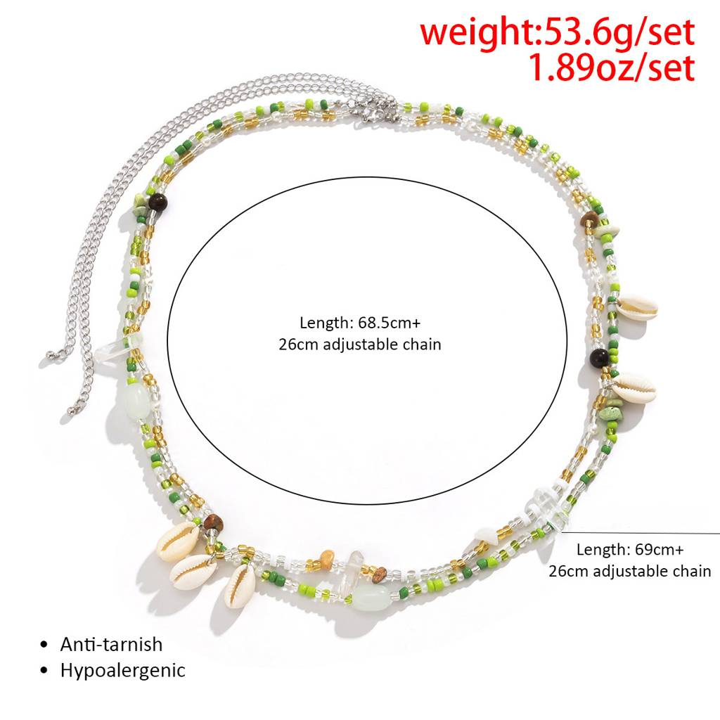 Boho Style Cowrie Shell With Green & Gold Beads Beaded Waist Chain (Set Of 2) : ADN0525WC388