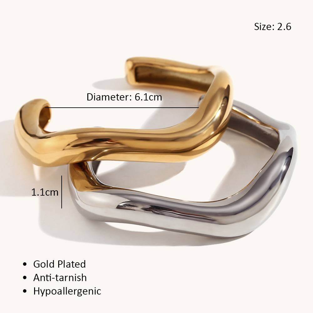 Shiny Gold & Silver Anti-Tarnish Bold Chunky Open Cuff Bangle Bracelet(Set Of 2) : ADN0525B91GSC2