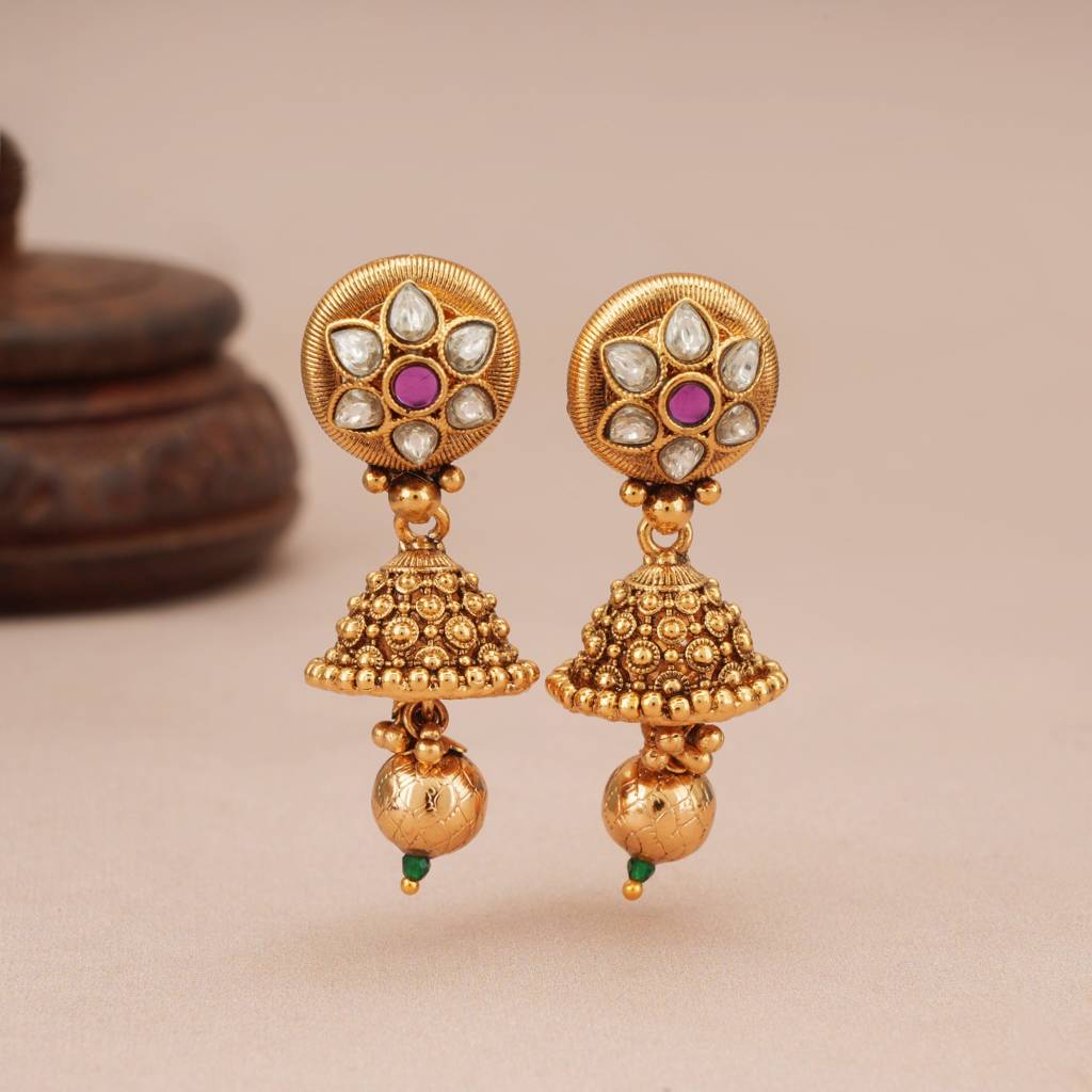 Beautiful Antique Gold Kundan Rajwadi Necklace Set : SJ1346
