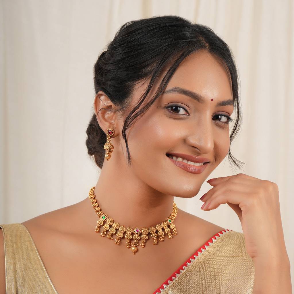 Stunning Antique Gold Ball Necklace Set : SJ1359