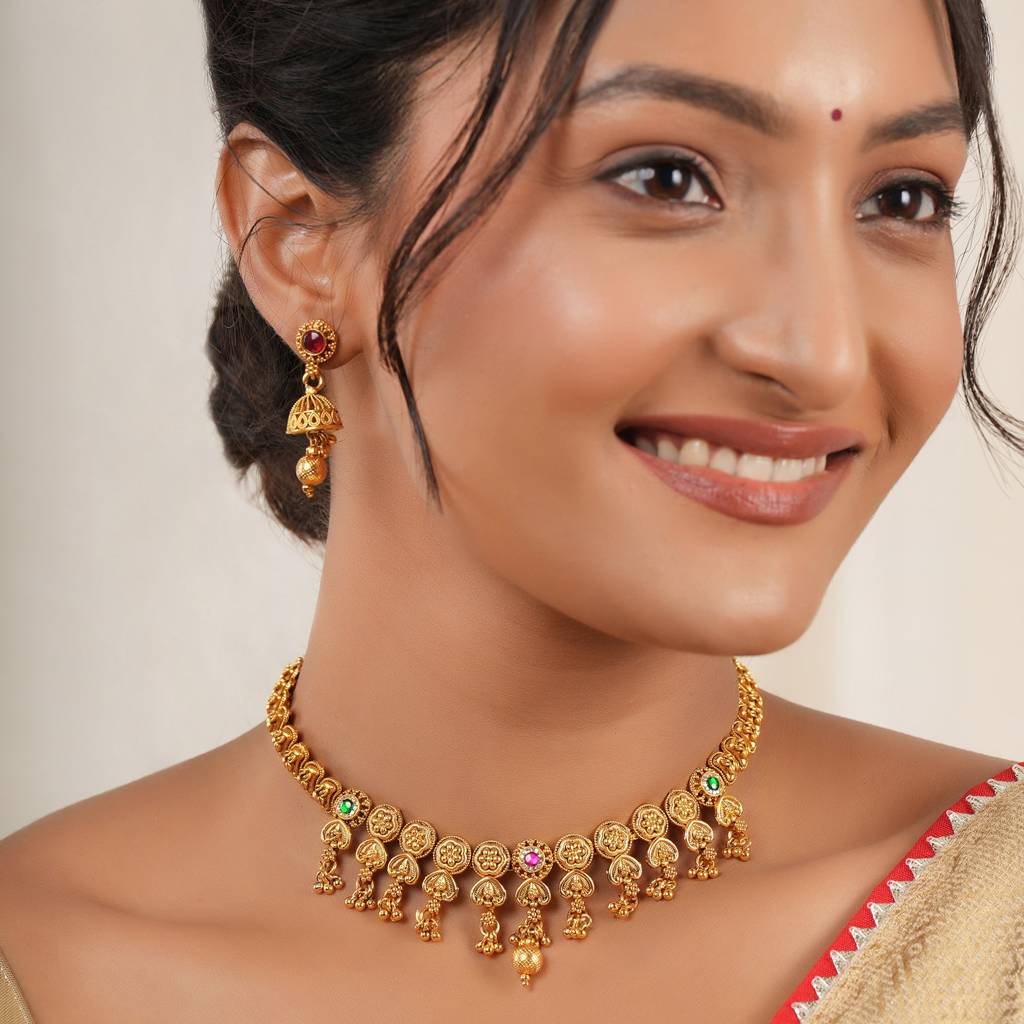 Stunning Antique Gold Ball Necklace Set : SJ1359
