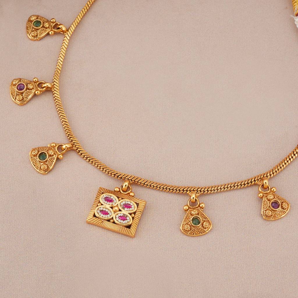 Suhana Antique Gold Charm Necklace Set : SJ1368