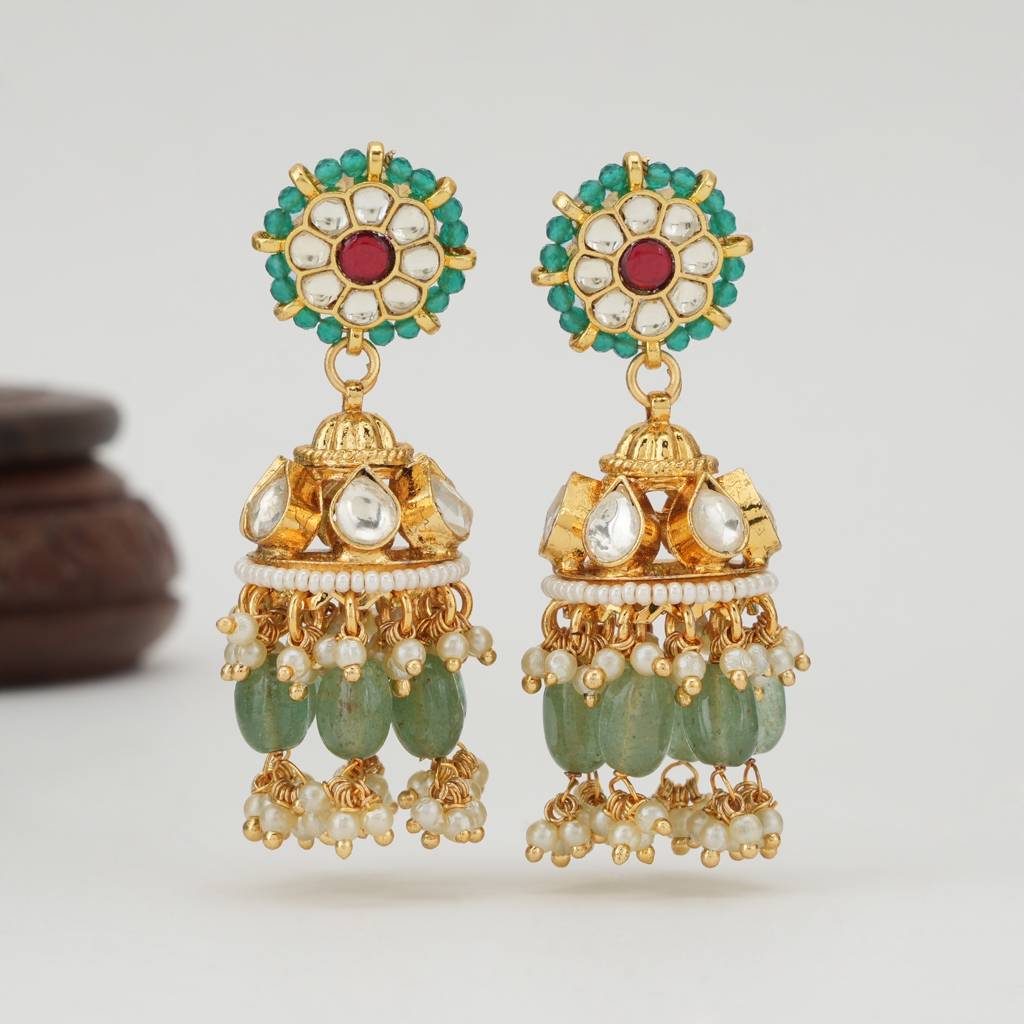 Stunning Pearl Pachi Kundan Gold Necklace Set : SJ1585