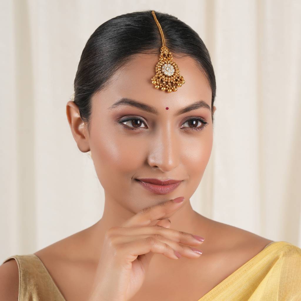 Beautiful Antique Gold Kundan Floral Maagtika : SJ492