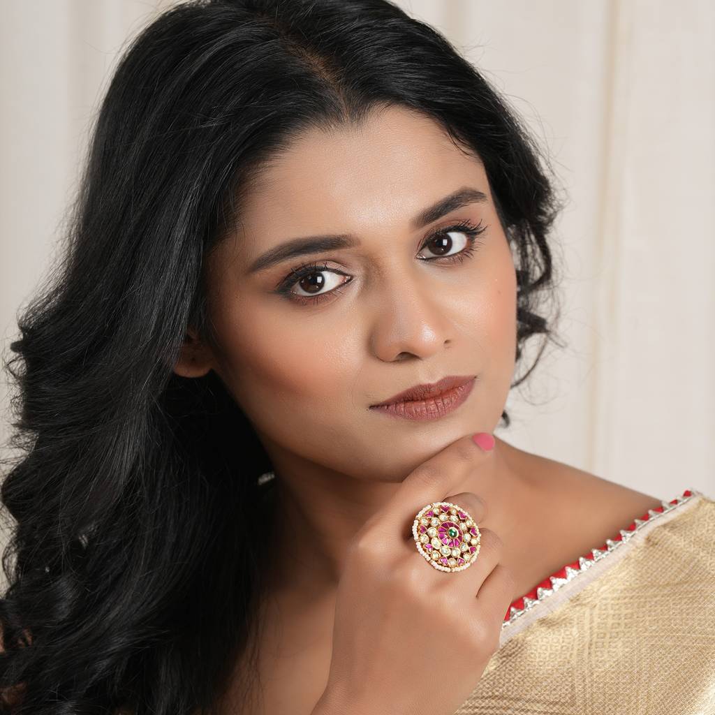 Beautiful Gold Plated Ruby Kundan Finger Ring : SJ493