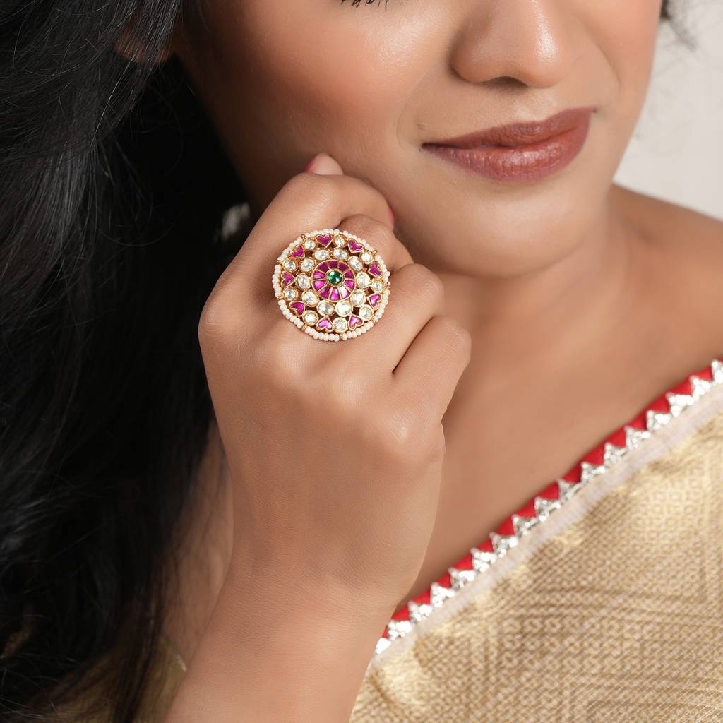 Beautiful Gold Plated Ruby Kundan Finger Ring : SJ493