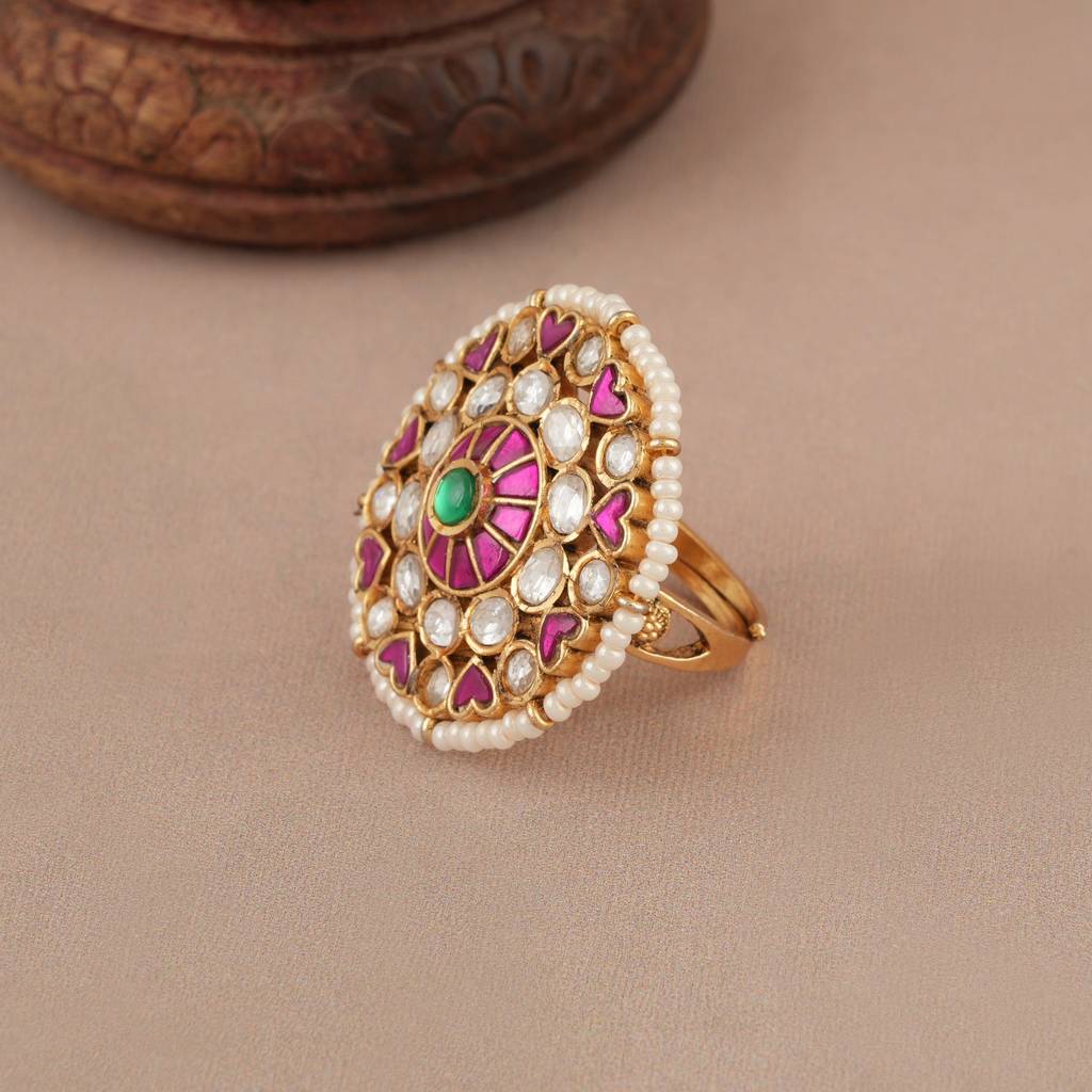 Beautiful Gold Plated Ruby Kundan Finger Ring : SJ493