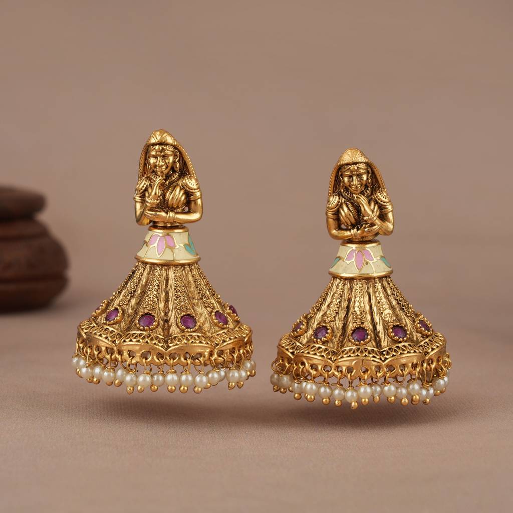 Stunning Antique Gold Long Dulhan Stone Necklace Set : SJ498