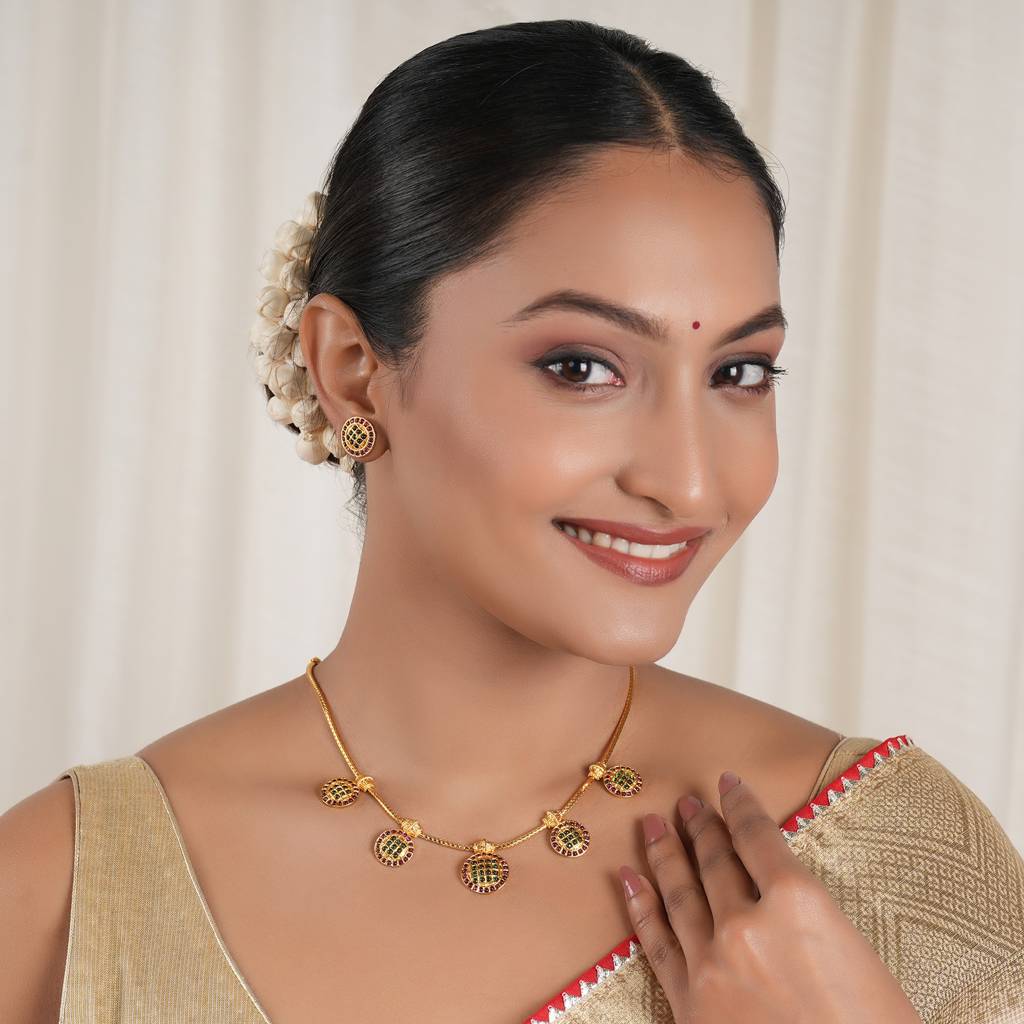 Delicate Antique Gold Stone Necklace Set : SJ499