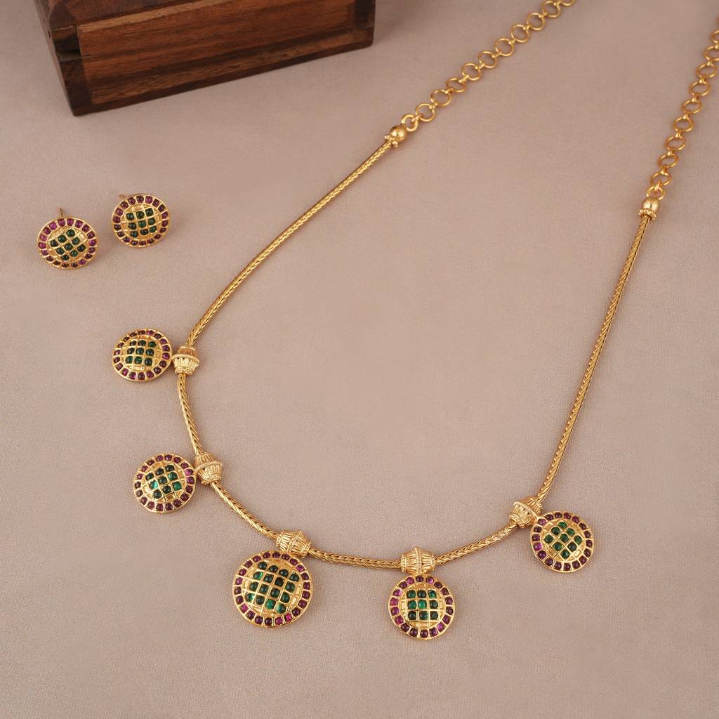 Delicate Antique Gold Stone Necklace Set : SJ499