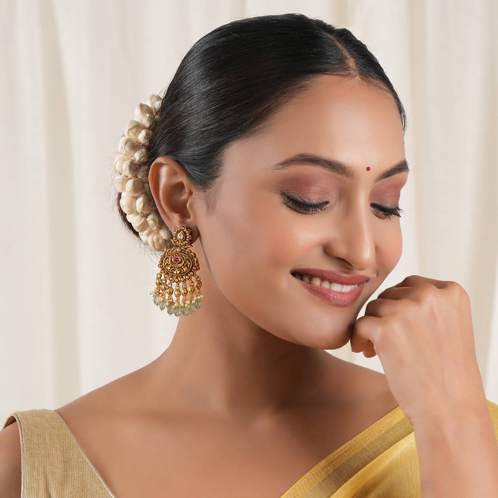 Long Antique Gold Stunning Stone Drop Earring : SJ545