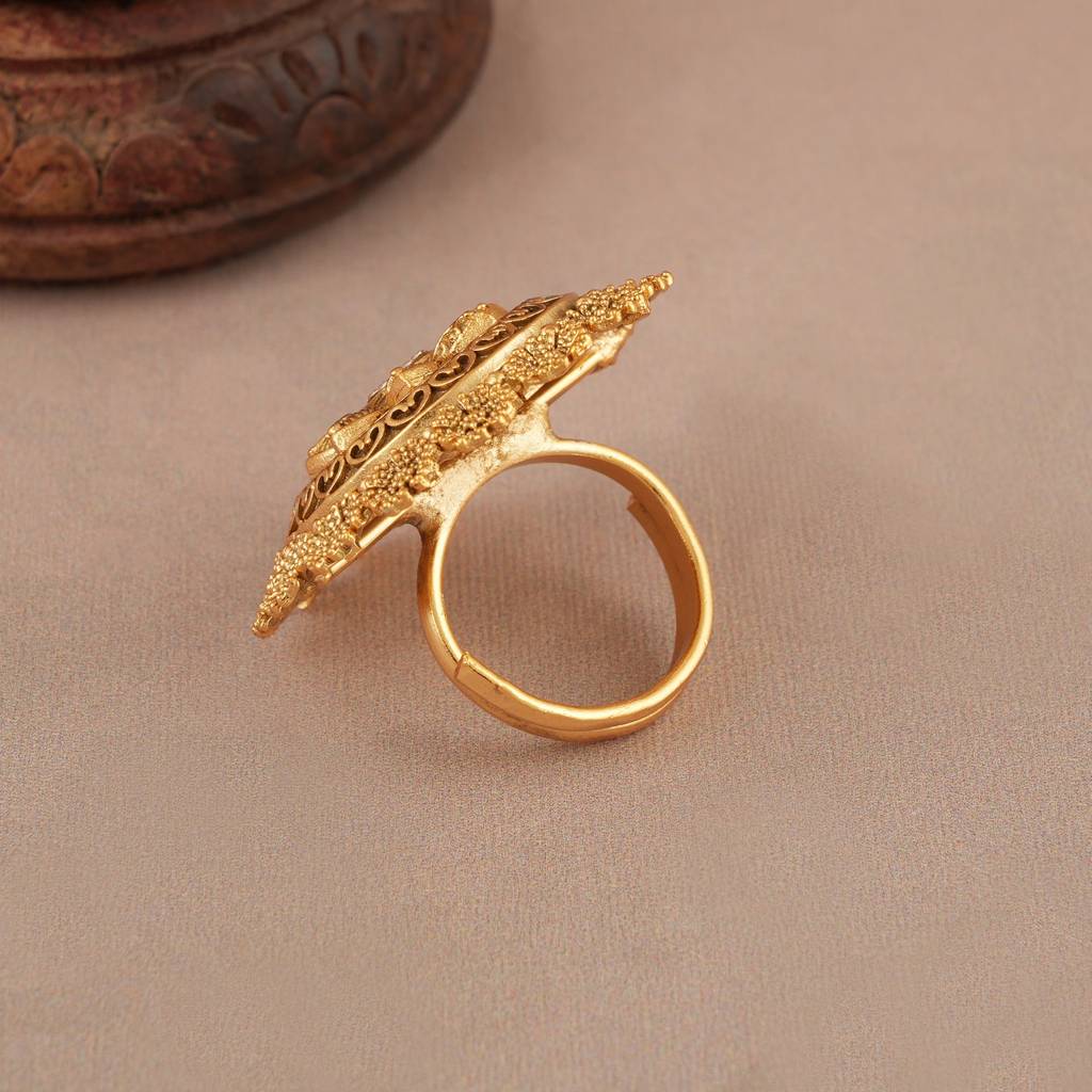 Beautiful Antique Gold Floral Ruby Stone Adjustable Finger Ring : SJ546