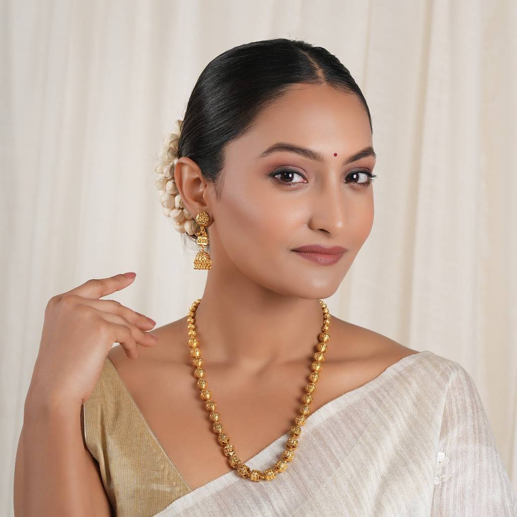 Long Beautiful Plain Antique Gold String Necklace Set : SJ571