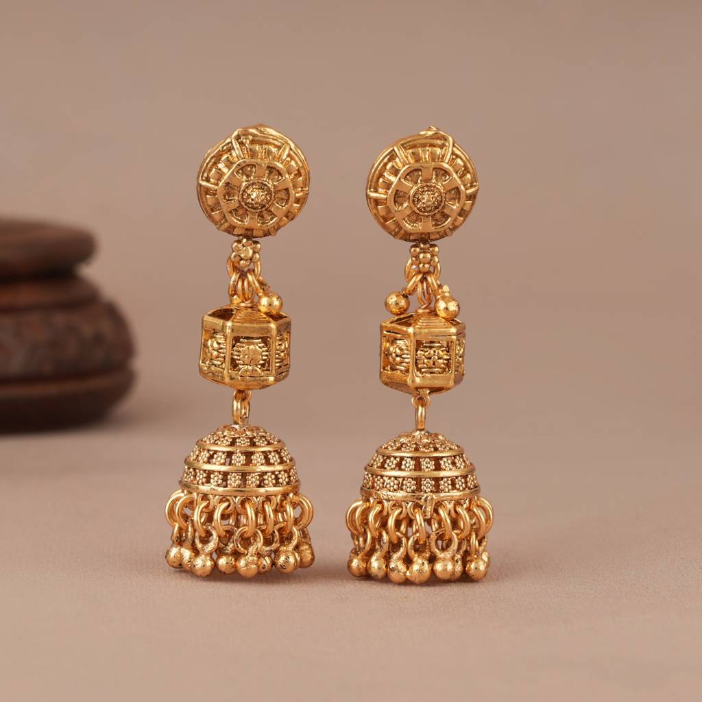 Long Beautiful Plain Antique Gold String Necklace Set : SJ571