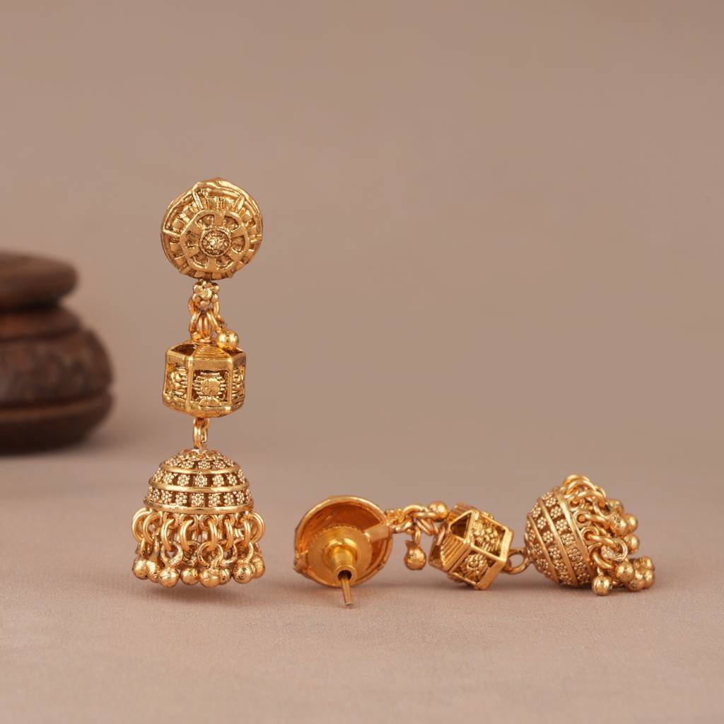 Long Beautiful Plain Antique Gold String Necklace Set : SJ571