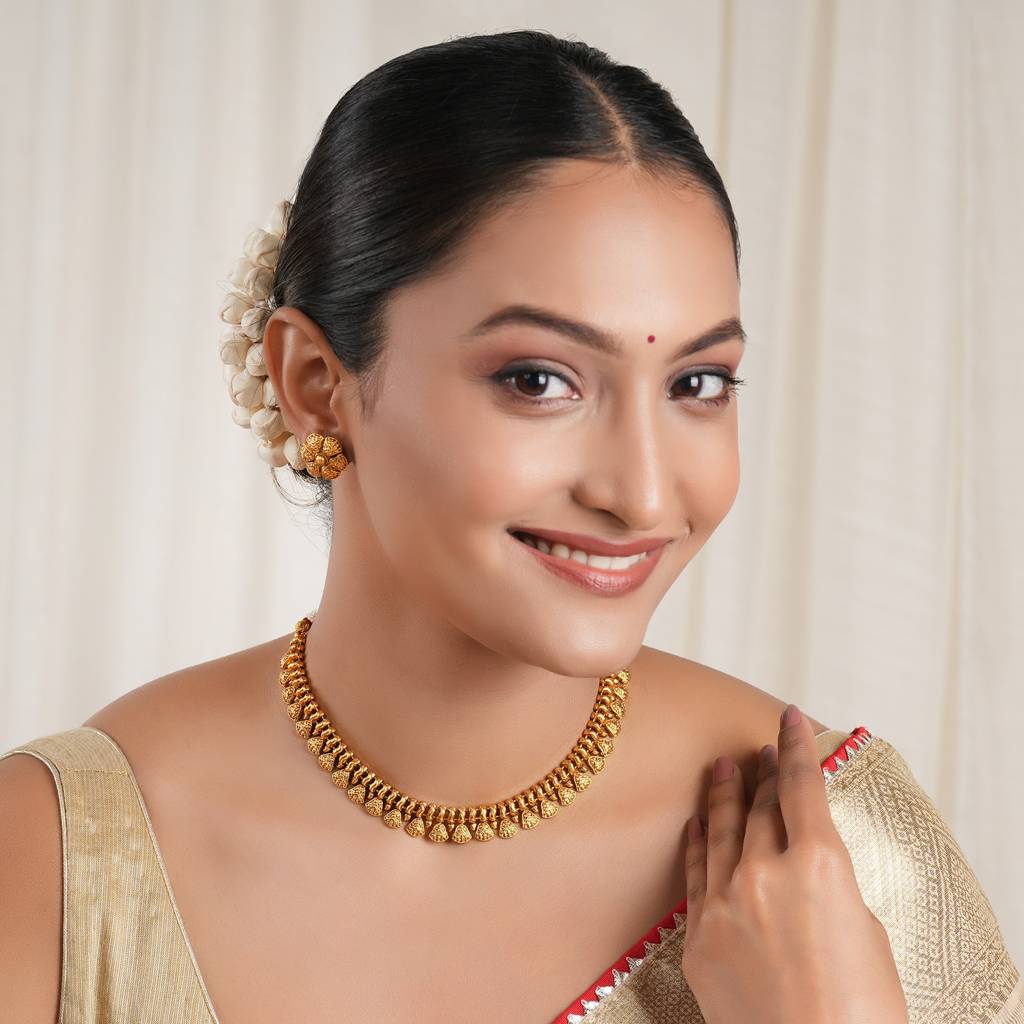 Elegant Delicate Plain Antique Gold Necklace Set : SJ586