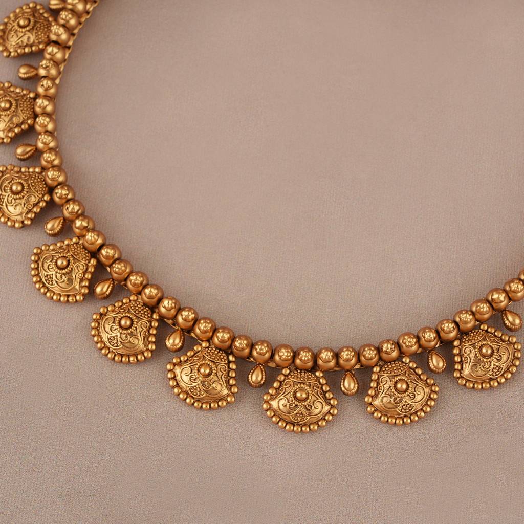 Stunning Carved Plain Antique Gold Necklace Set : SJ601