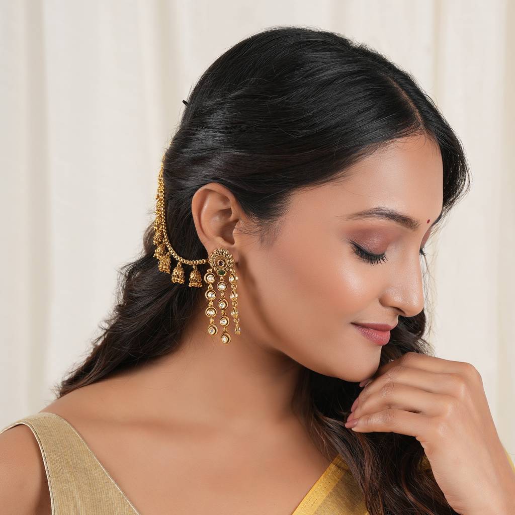Amazing Antique Gold Plain Jhumka Ear Chain : SJ614