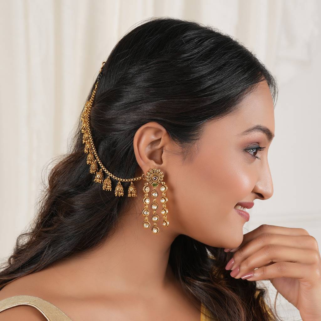 Amazing Antique Gold Plain Jhumka Ear Chain : SJ614