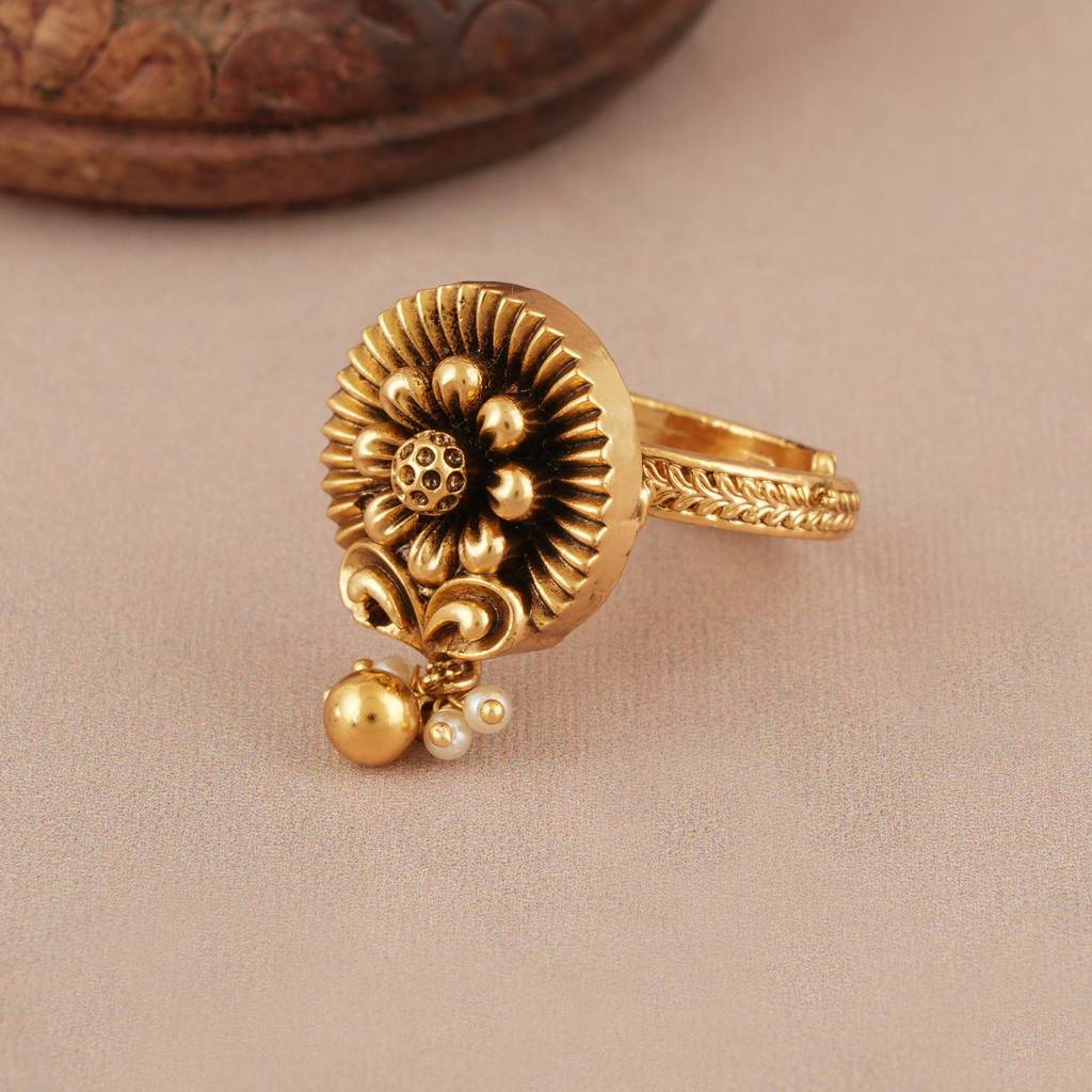 Elegant Sleek Floral Antique Gold Finger Ring : SJ617