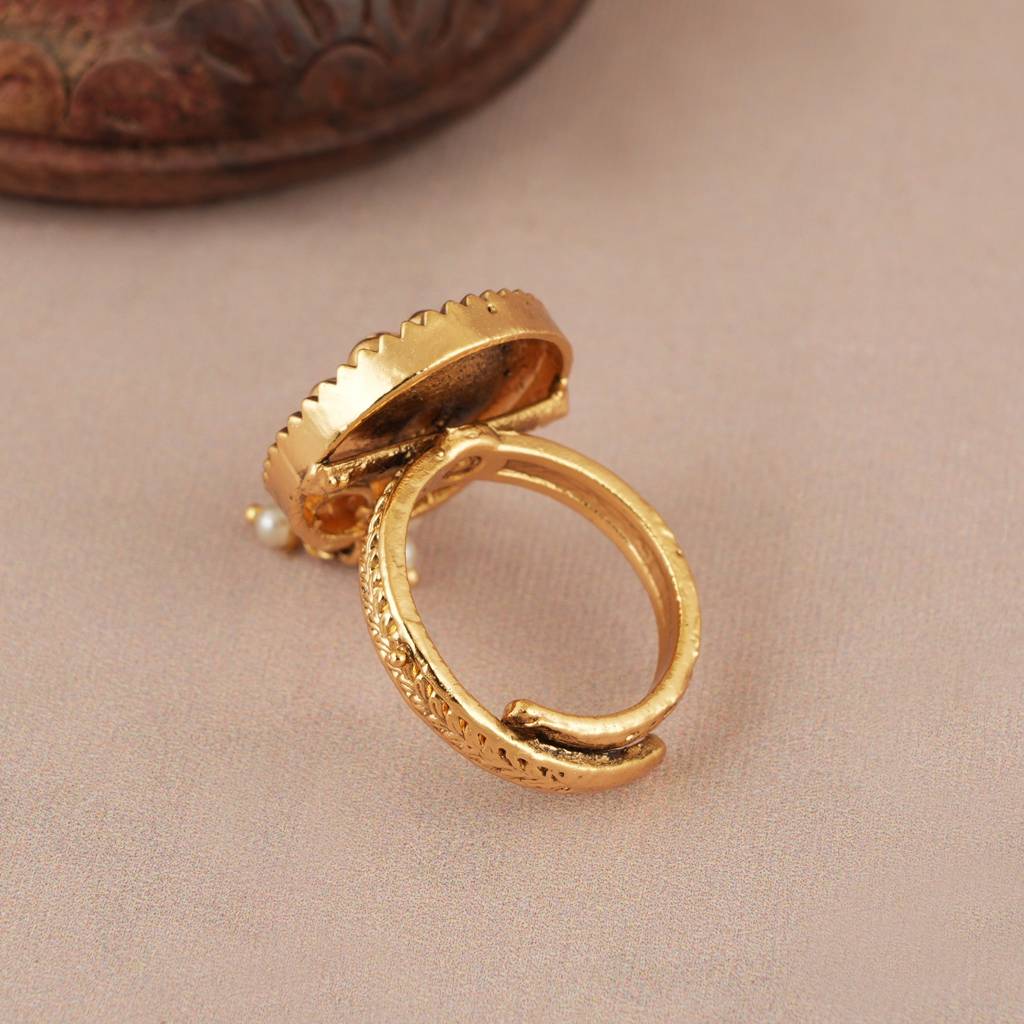 Elegant Sleek Floral Antique Gold Finger Ring : SJ617