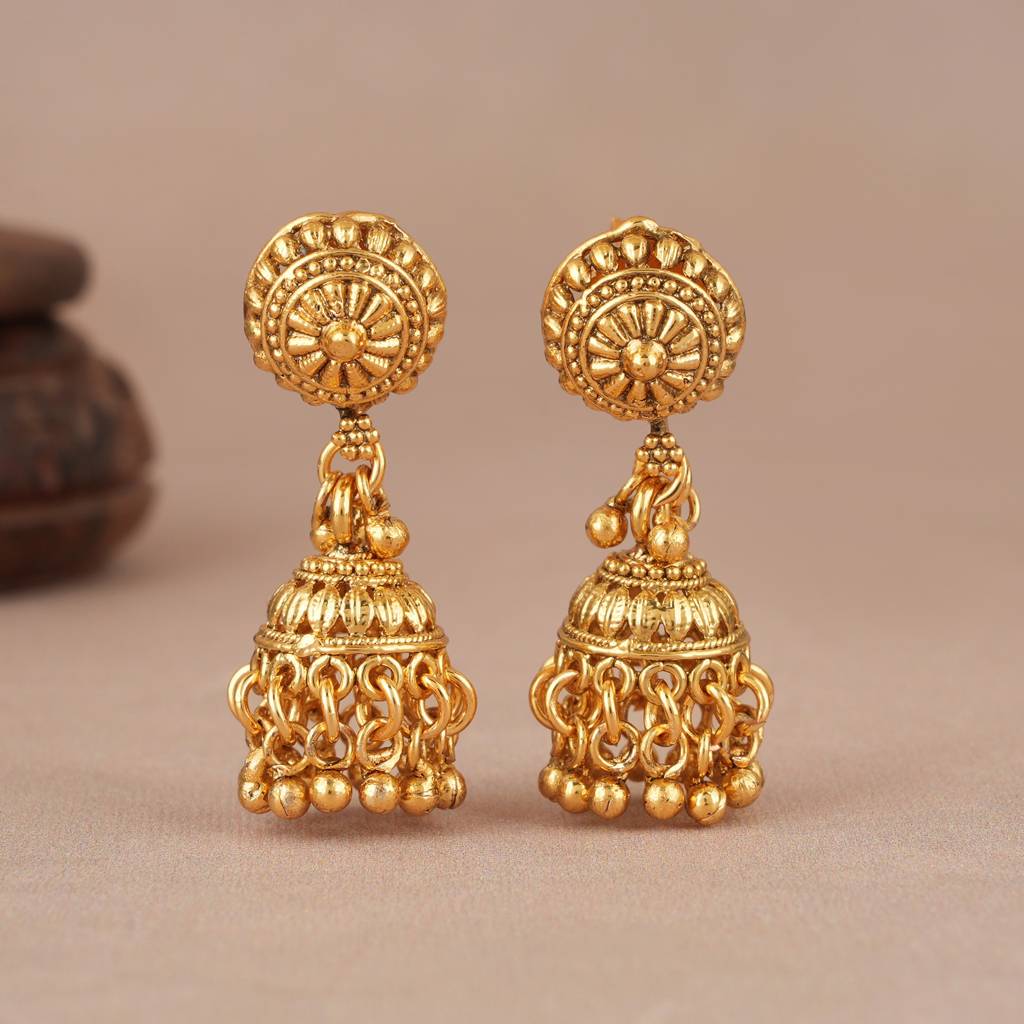 Long Plain Antique Gold Balls Mala Set With Earring : SJ625