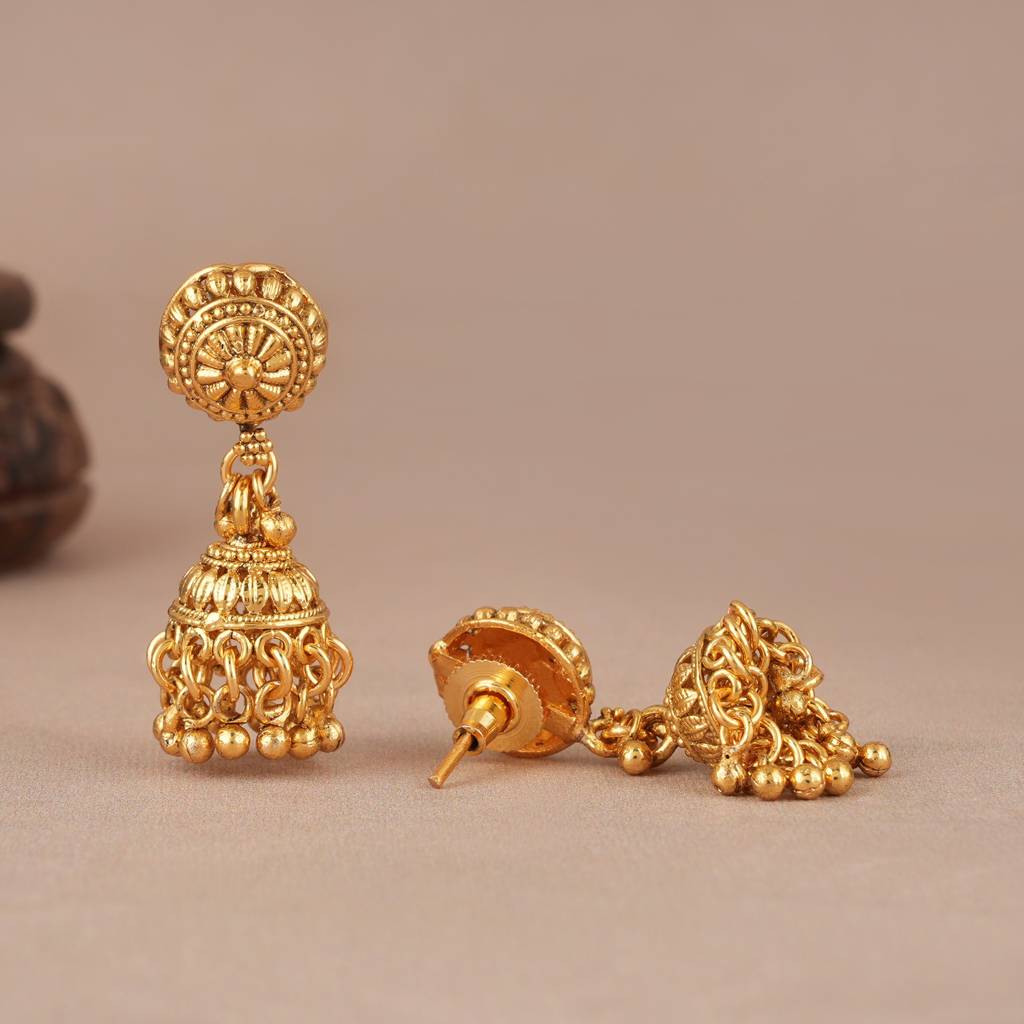 Long Plain Antique Gold Balls Mala Set With Earring : SJ625