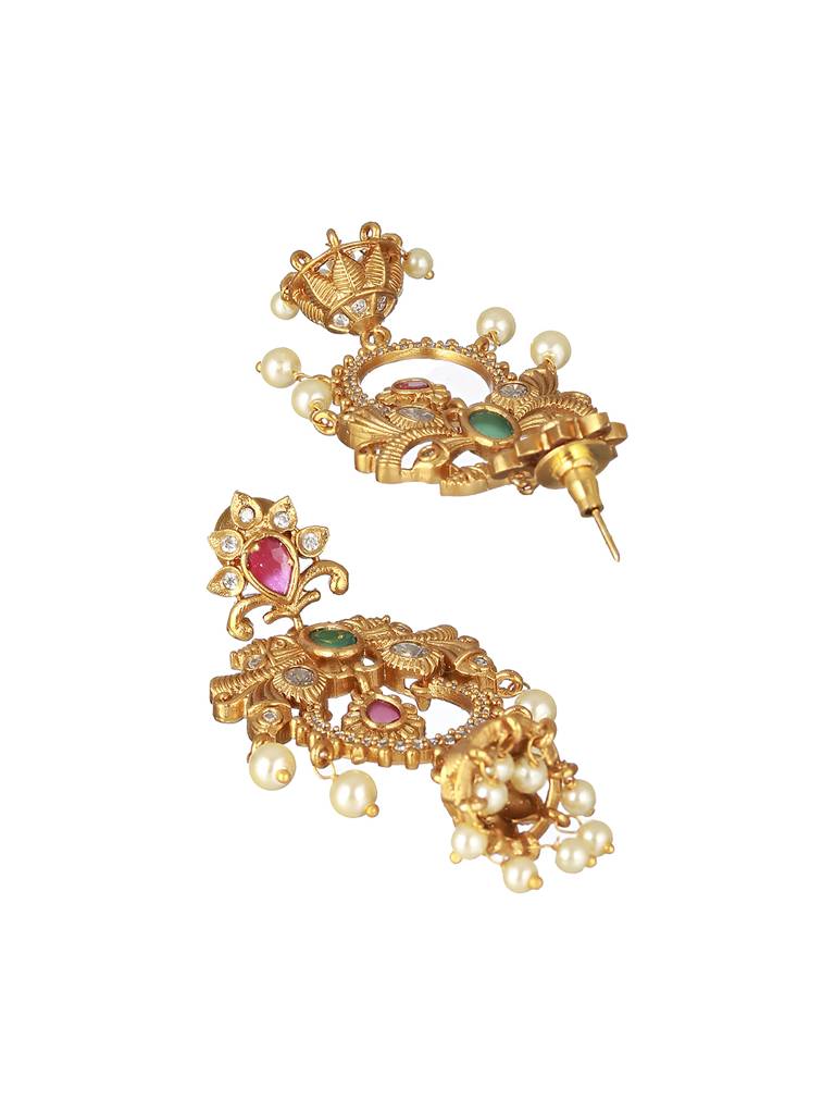 Gold Plated Cz Studded Floral Chandbali Earrings : SJER2229