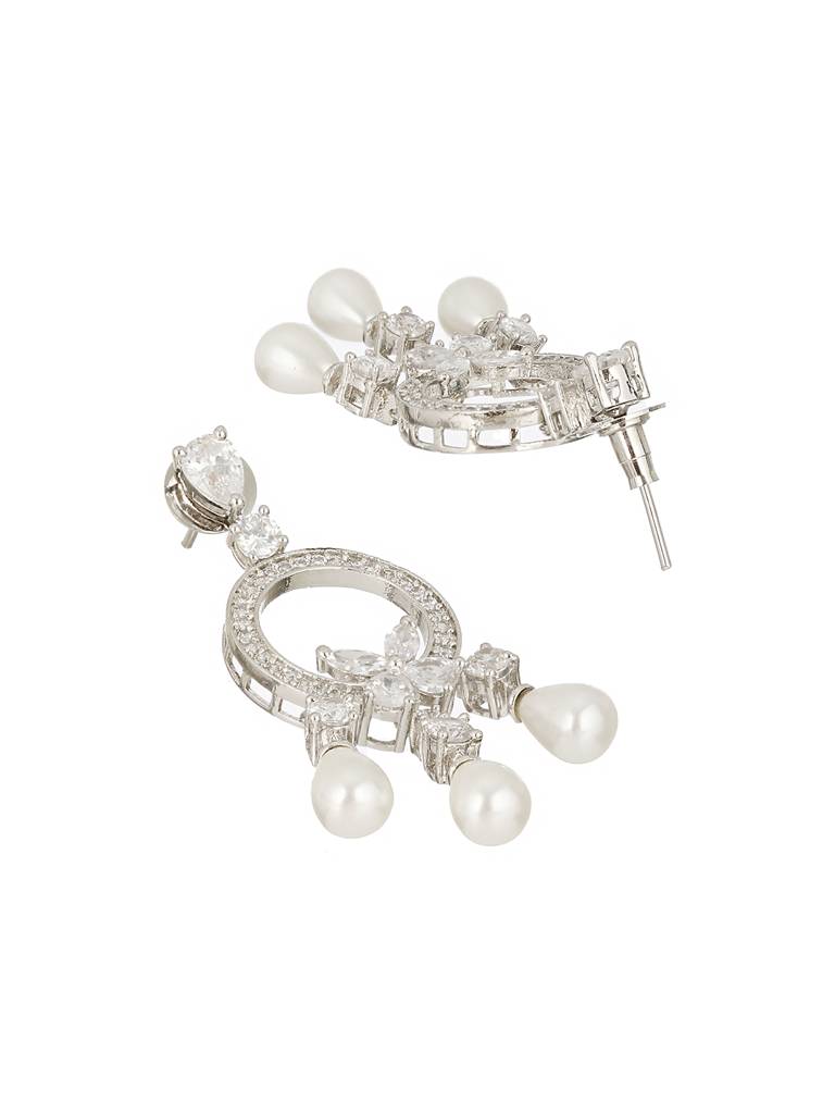 Silver Polish Ad Studded Pearl Beaded Chandbali Earring : SJER2244