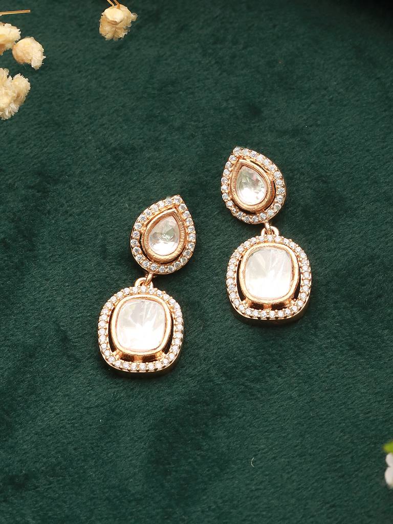 Gold Toned Original Kundan Minimal Drop Earring : SJER2246