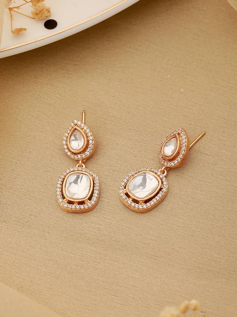 Gold Toned Original Kundan Minimal Drop Earring : SJER2246