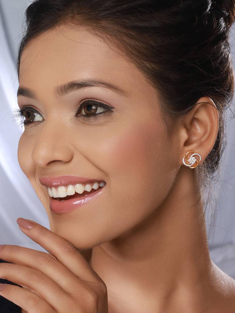 Gold Plated Cz Minimal Office Wear Studds Earring : SJER2248