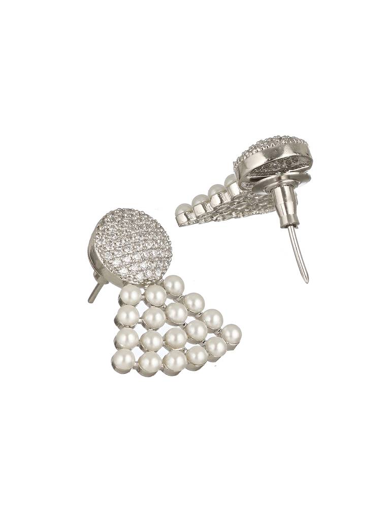 Silver Toned Pearl & Ad Studded Designer Studds Earrings : SJER2253