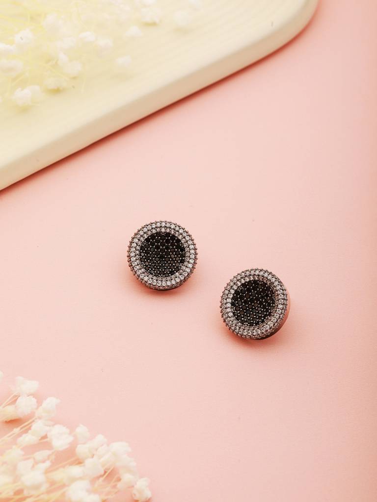 Eternz Certified Jewellery - Saraf RS Jewellery Black Cz Studded Minimal Designer Studds Earrings (Free Size)
