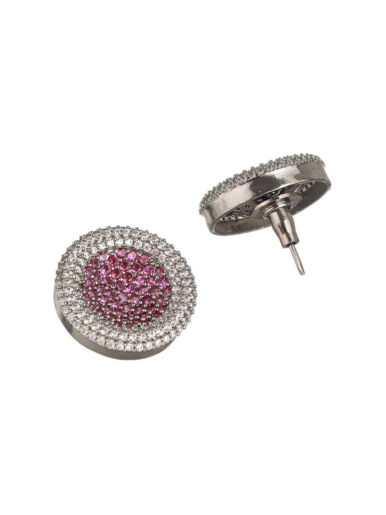Silver Toned Pink Ad Studded Minimal Designer Studds Earringsearring : SJER2257