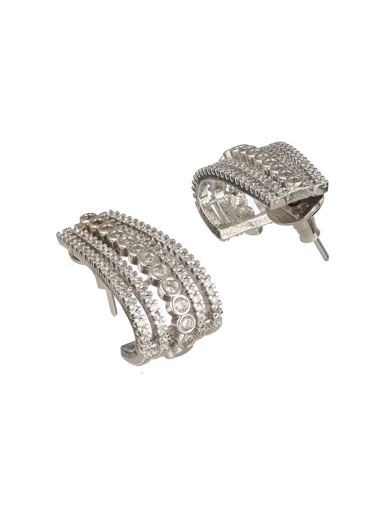 Silver Plated Ad Studded Minimal Hoop Earrings : SJER2258