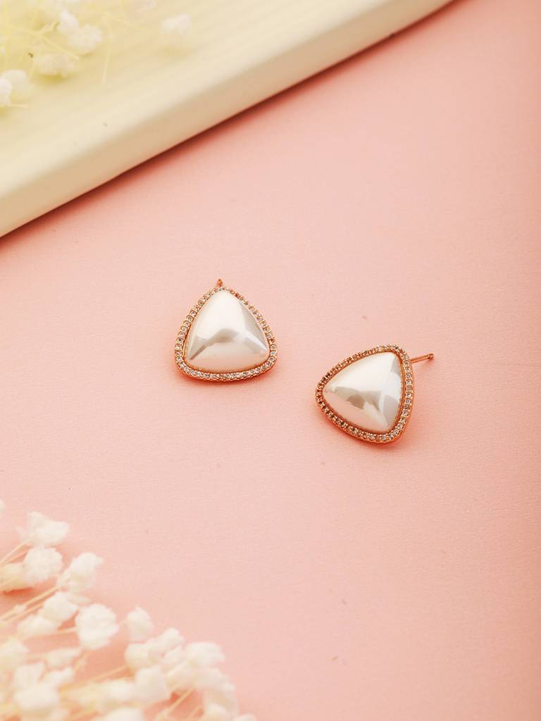 Gold Toned  Freshwater Pearl Minimal Triangular Studds Earringsearring : SJER2284
