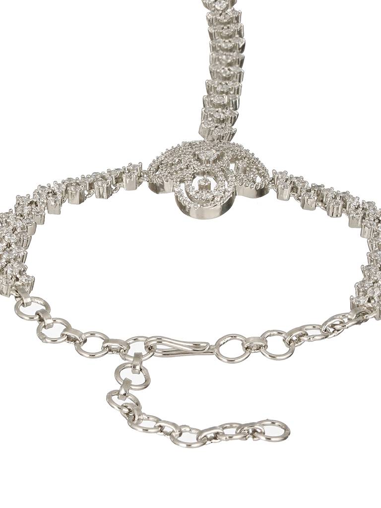 Silver Plated Cz Studded Floral Ring Bracelet Hathpool : SJHP2243