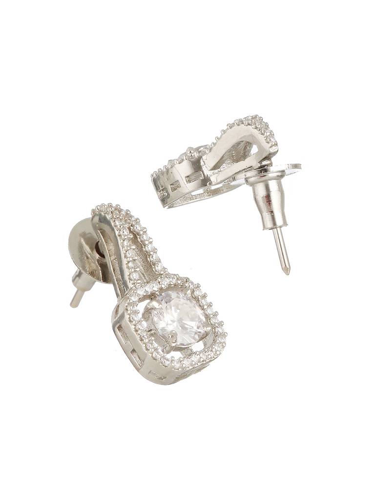 Silver Plated Solitaire Ad Studded Minimal Design Locket Jewellery Set : SJLK2268