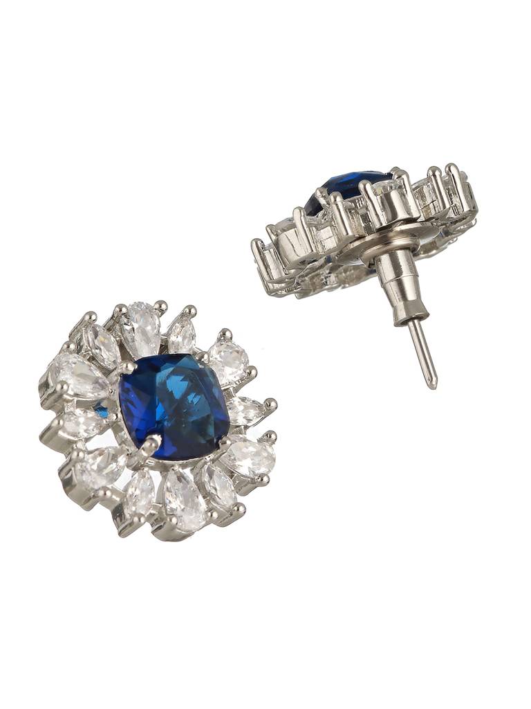 Silver Plated Blue Ad Studded Statement Locket Jewellery Set : SJLK2269